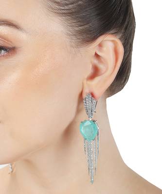 Aqua kundan dew drop shaped dangler earrings 2