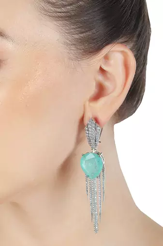 Aqua kundan dew drop shaped dangler earrings