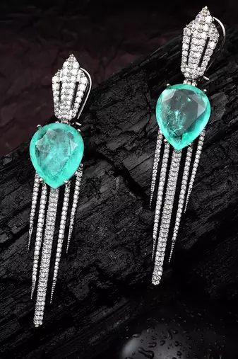 Aqua kundan dew drop shaped dangler earrings