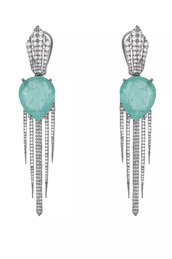 Aqua kundan dew drop shaped dangler earrings