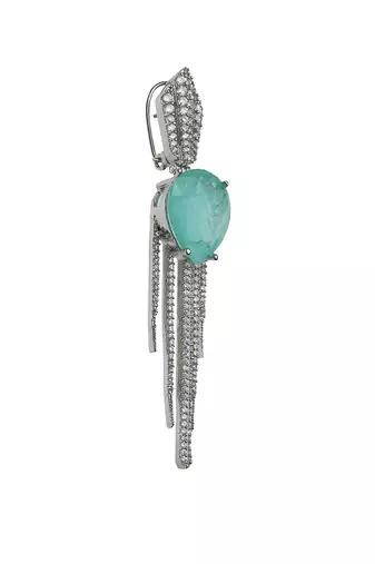 Aqua kundan dew drop shaped dangler earrings