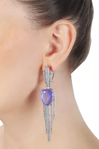 Purple kundan dew drop shaped dangler earrings