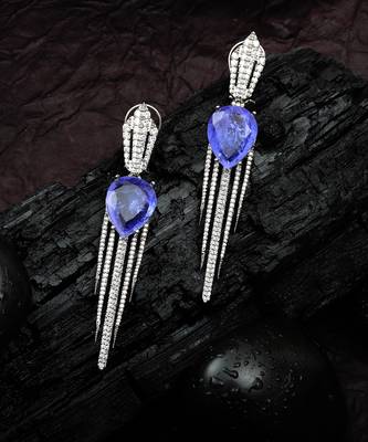 Purple kundan dew drop shaped dangler earrings 3