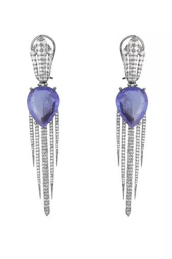 Purple kundan dew drop shaped dangler earrings