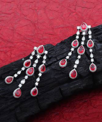 Bright red kundan dangler earrings 2