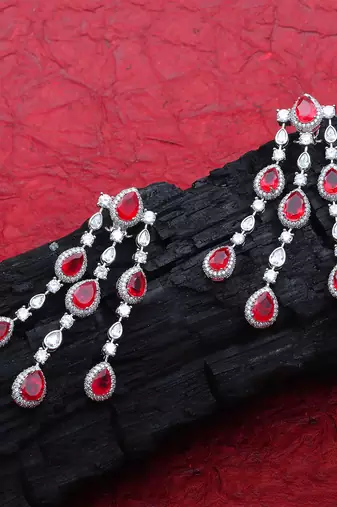 Bright red kundan dangler earrings
