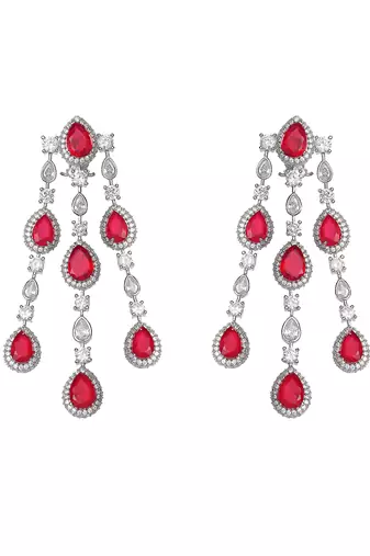 Bright red kundan dangler earrings