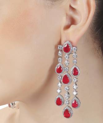 Bright red kundan dangler earrings 5