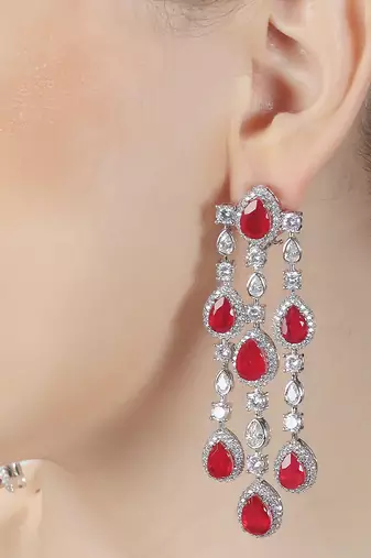 Bright red kundan dangler earrings