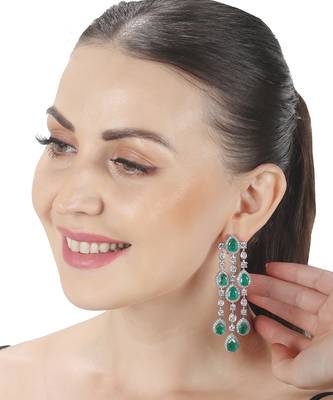Emerald green kundan dangler earrings 1