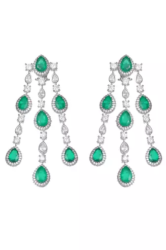Emerald green kundan dangler earrings
