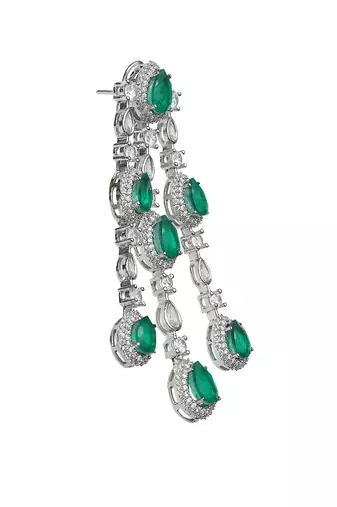Emerald green kundan dangler earrings