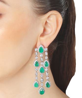 Emerald green kundan dangler earrings 5