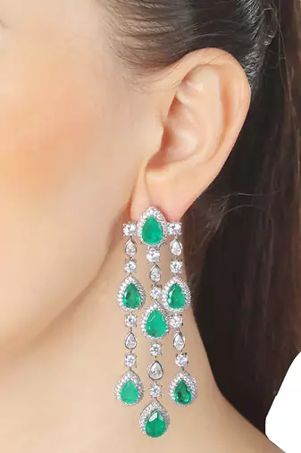 Emerald green kundan dangler earrings