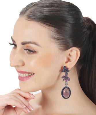 Wine kundan dangler earrings 1