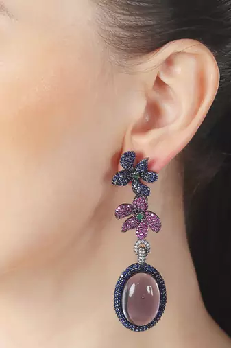 Wine kundan dangler earrings