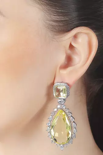 Sun kissed yellow doublet kundan dangler earrings