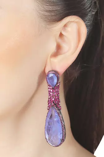 Indigo doublet kundan dangler earrings