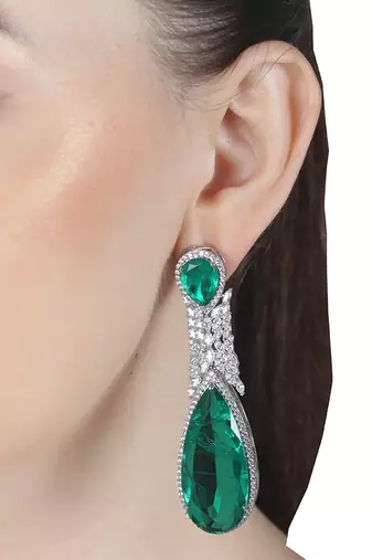 Emerald green doublet kundan dangler earrings