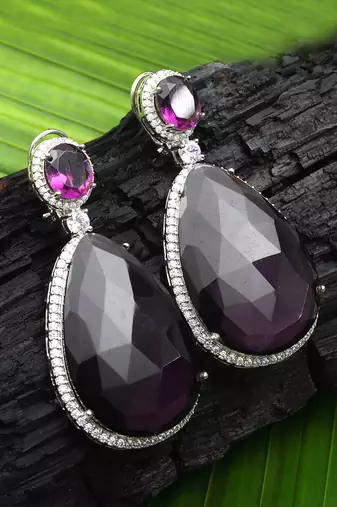 Wine kundan dangler earrings