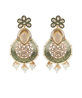 Green kundan & meenakari chaandbaali earrings 4