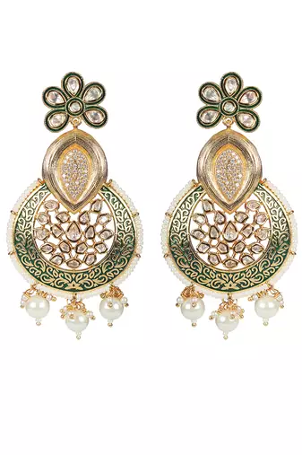 Green kundan & meenakari chaandbaali earrings