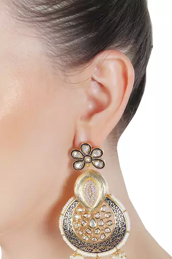 Blue kundan & meenakari chaandbaali earrings