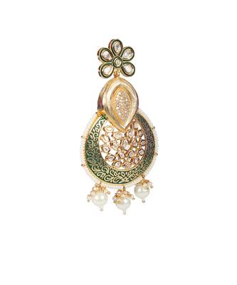 Green kundan & meenakari chaandbaali earrings 5