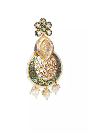Green kundan & meenakari chaandbaali earrings