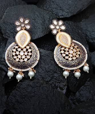 Blue kundan & meenakari chaandbaali earrings 3