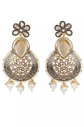 Blue kundan & meenakari chaandbaali earrings