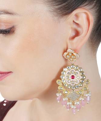 Blush pink kundan danglers earrings 2