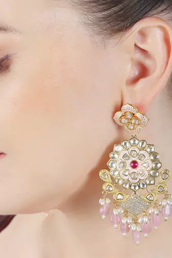 Blush pink kundan danglers earrings