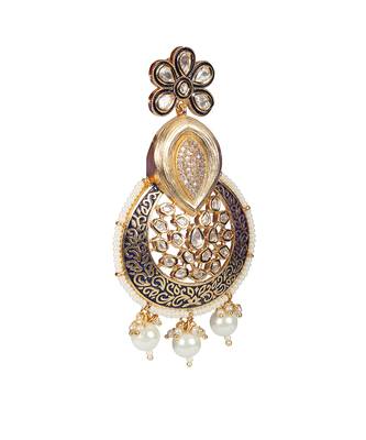 Blue kundan & meenakari chaandbaali earrings 5