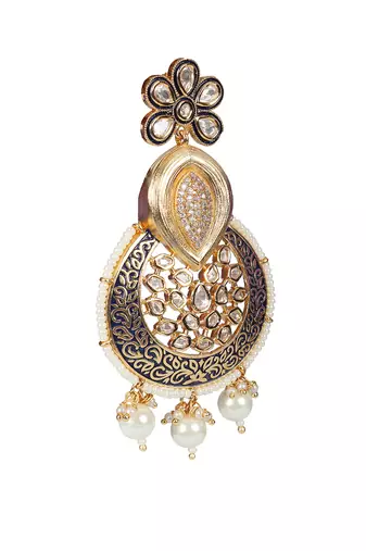 Blue kundan & meenakari chaandbaali earrings