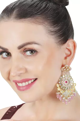 Blush pink kundan danglers earrings