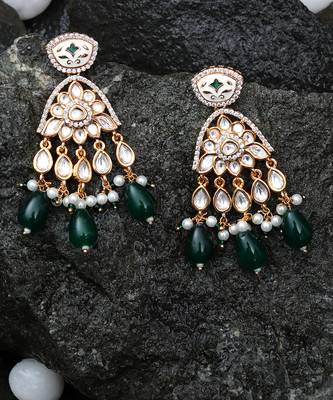 Emerald green kundan danglers earrings 1