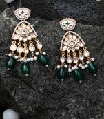Emerald green kundan danglers earrings