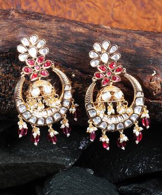 Red kundan chaandbaali earrings 3