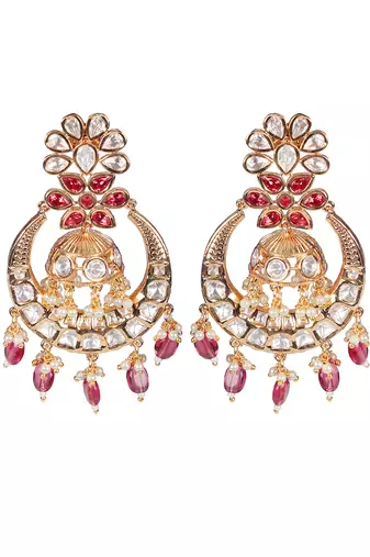 Red kundan chaandbaali earrings