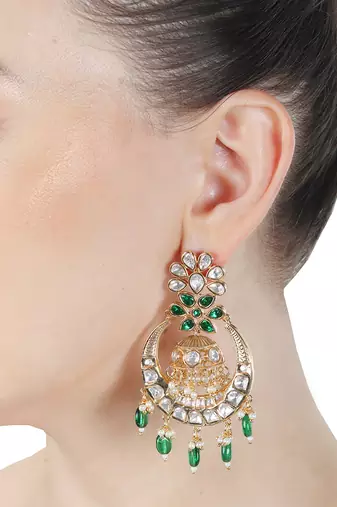 Green kundan chaandbaali earrings