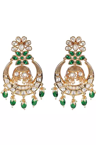 Green kundan chaandbaali earrings