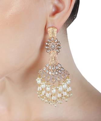 White kundan dangler earrings 2