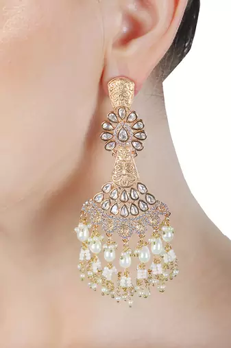 White kundan dangler earrings