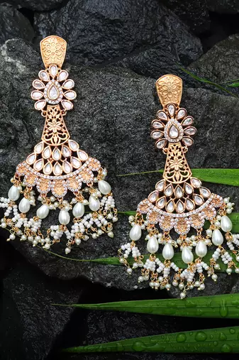 White kundan dangler earrings