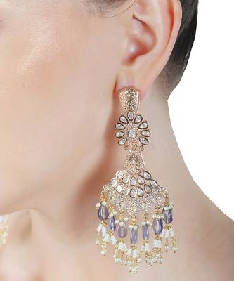 Purple kundan dangler earrings 2