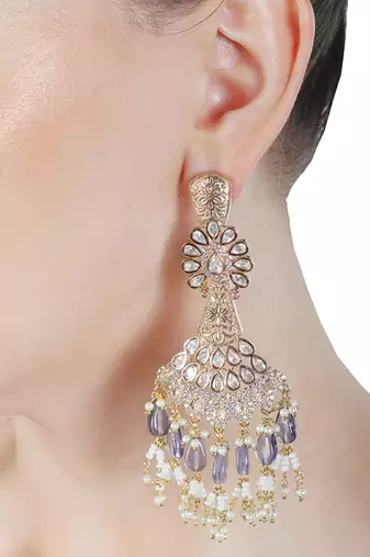 Purple kundan dangler earrings