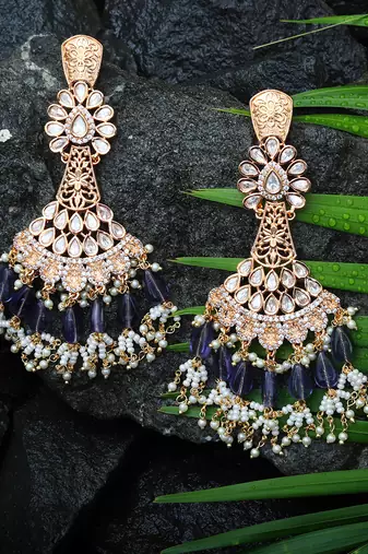 Purple kundan dangler earrings