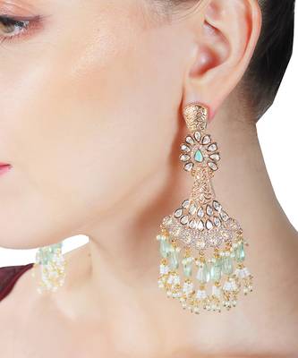 Green kundan dangler earrings 2