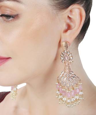 Pink kundan dangler earrings 2